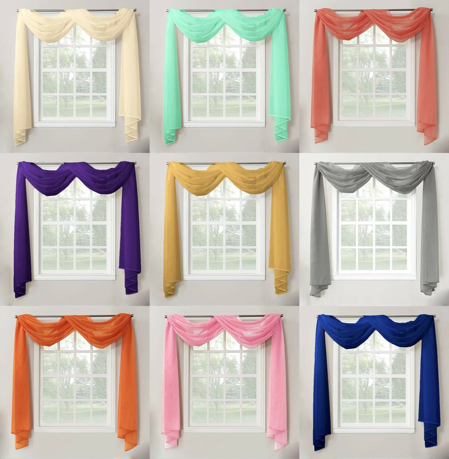 1 Piece Sheer Voile Window Home Decor Fully Hemmed Scarf Valance Swag Topper