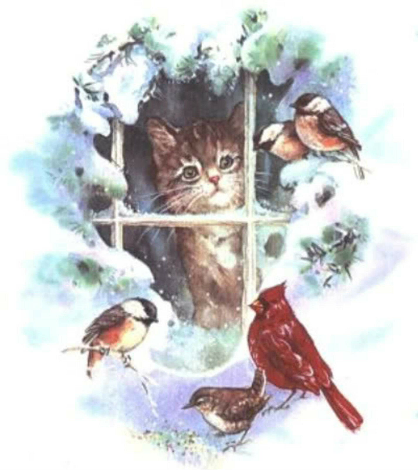 Winter Cat Window Bird Snow Select-a-size  Waterslide Ceramic Decals Xx