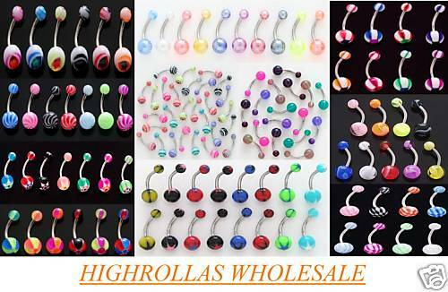 14g Belly Rings Wholesale Navel Body Jewelry Lot 50 All Different No Duplicates