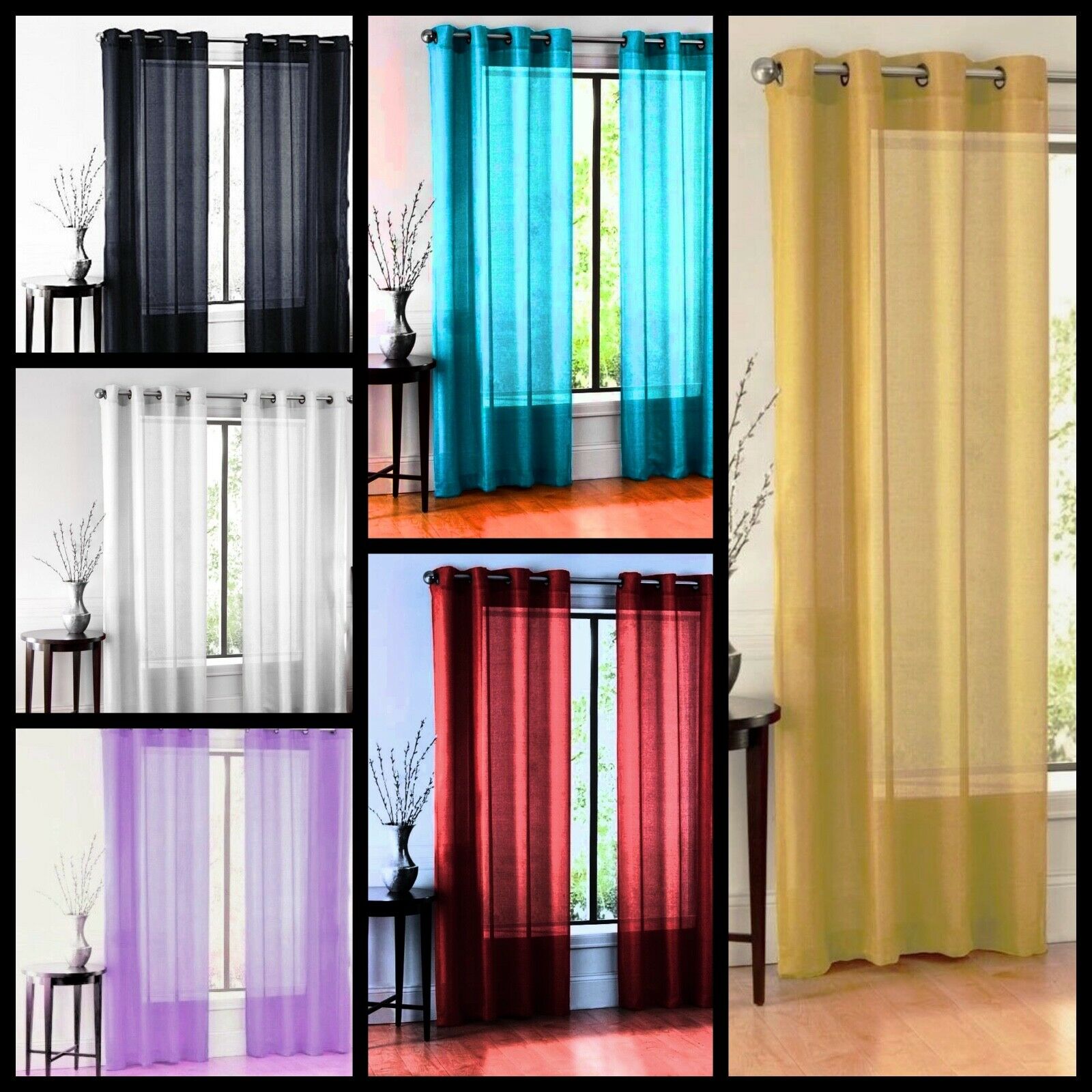 2pc Solid Sheer Voile Panel Indoor Wedding Grommets Window Curtain