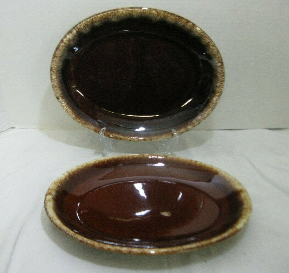 Brown Drip Hull Pottery 12" Oval Serving Platter Set Of 2 Free Shipping