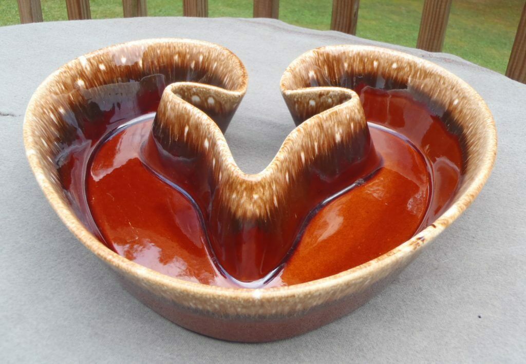 Vintage Rare Hull Brown Drip Pottery Heart Shape 12" Planter Float Bowl Usa #19