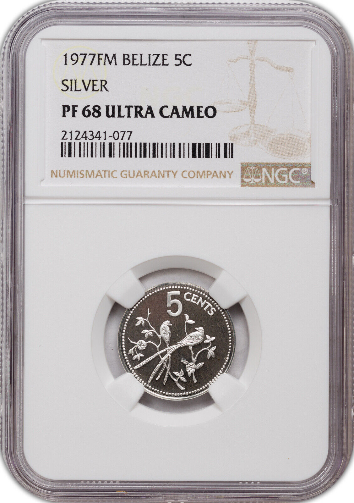 1977-fm Belize Silver 5 Cents Pf 68 Uc Ngc Coin Finest Known