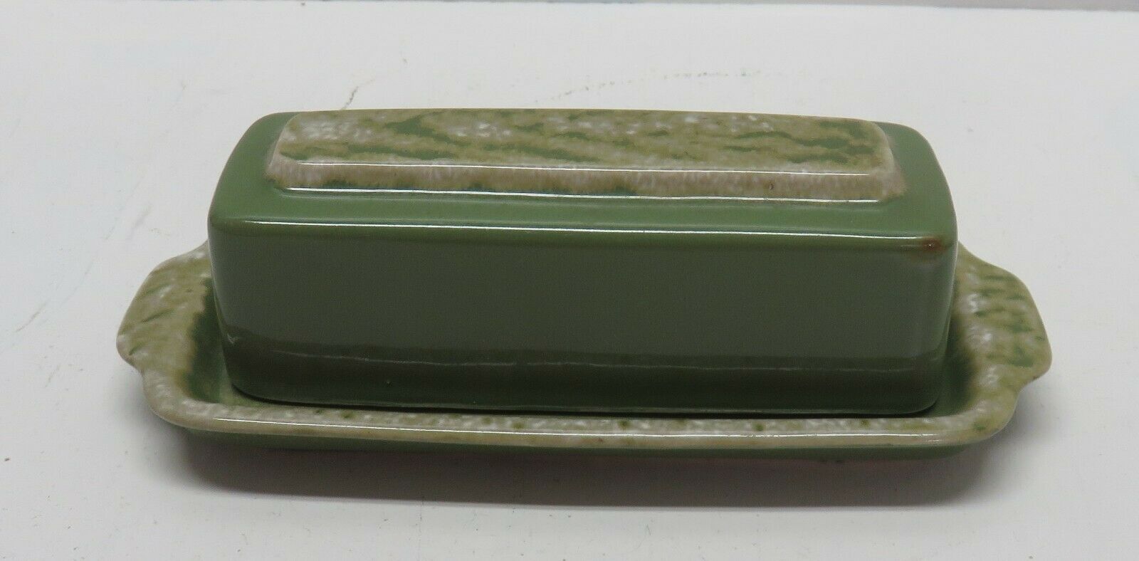 Vintage Hull Pottery Oven Proof Green Drip Covered Butter Dish