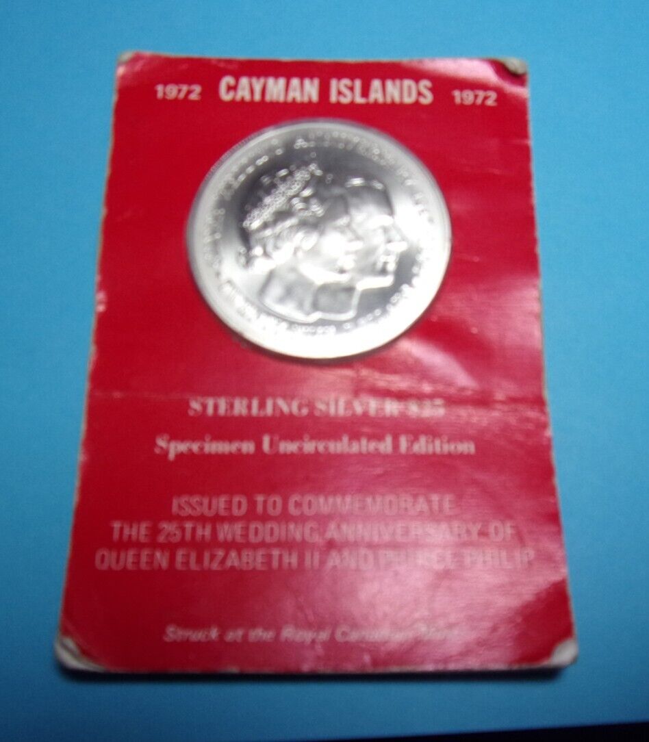 1972 Cayman Islands  $25.00 Dollar Coin Queen Elizabeth Ii Solid Silver Wedding.