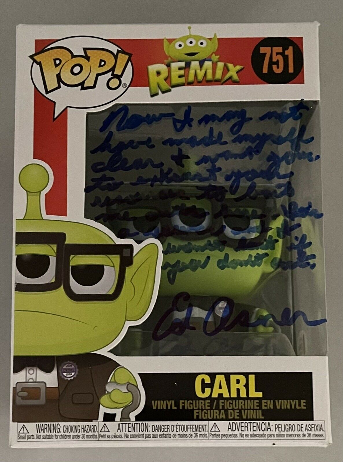 Funko Pop Signed Ed Asner Toy Story Remix Disney 751 Autographed Bas Inscription