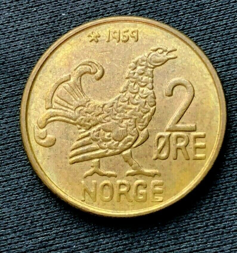 1959 Norway 2 Ore Coin Gem Bu    World Coin   Bronze     #c441