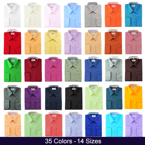 Berlioni Italy Mens Dress Shirt French Convertible Cuff Solid 17 Colors 12 Sizes