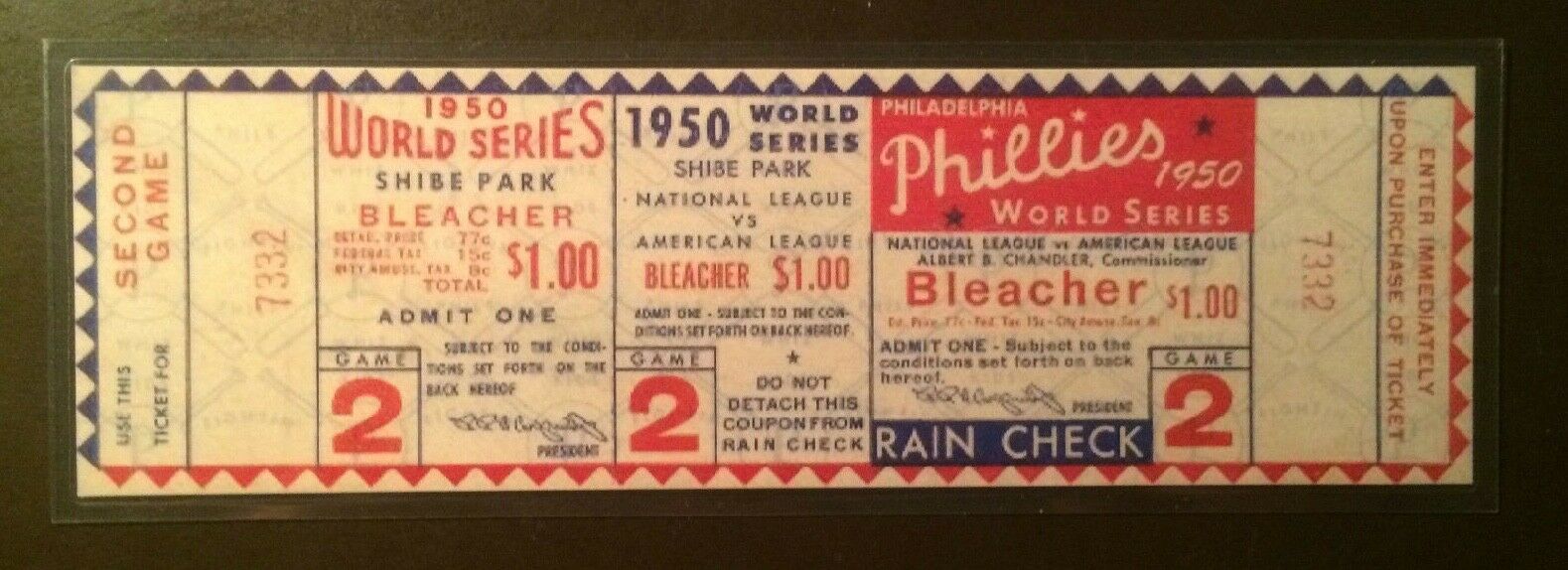 Philadelphia Phillies 1950 World Series Game 2 Replica Ticket Vs New York