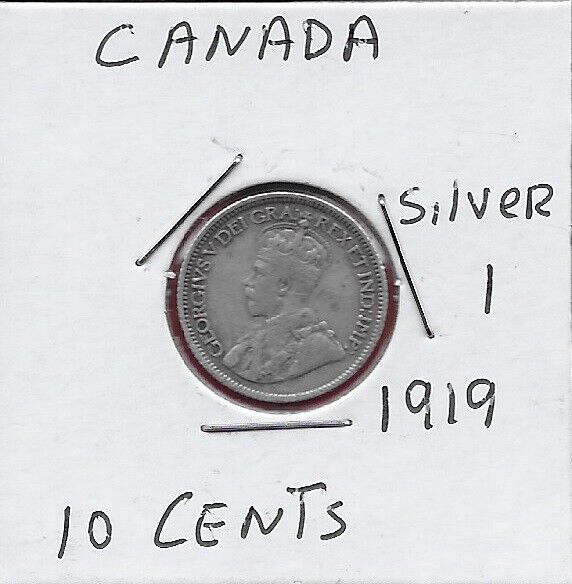 Canada 10 Cents 1919 Ruler King George V Facing Left Surrounded With The Inscrip