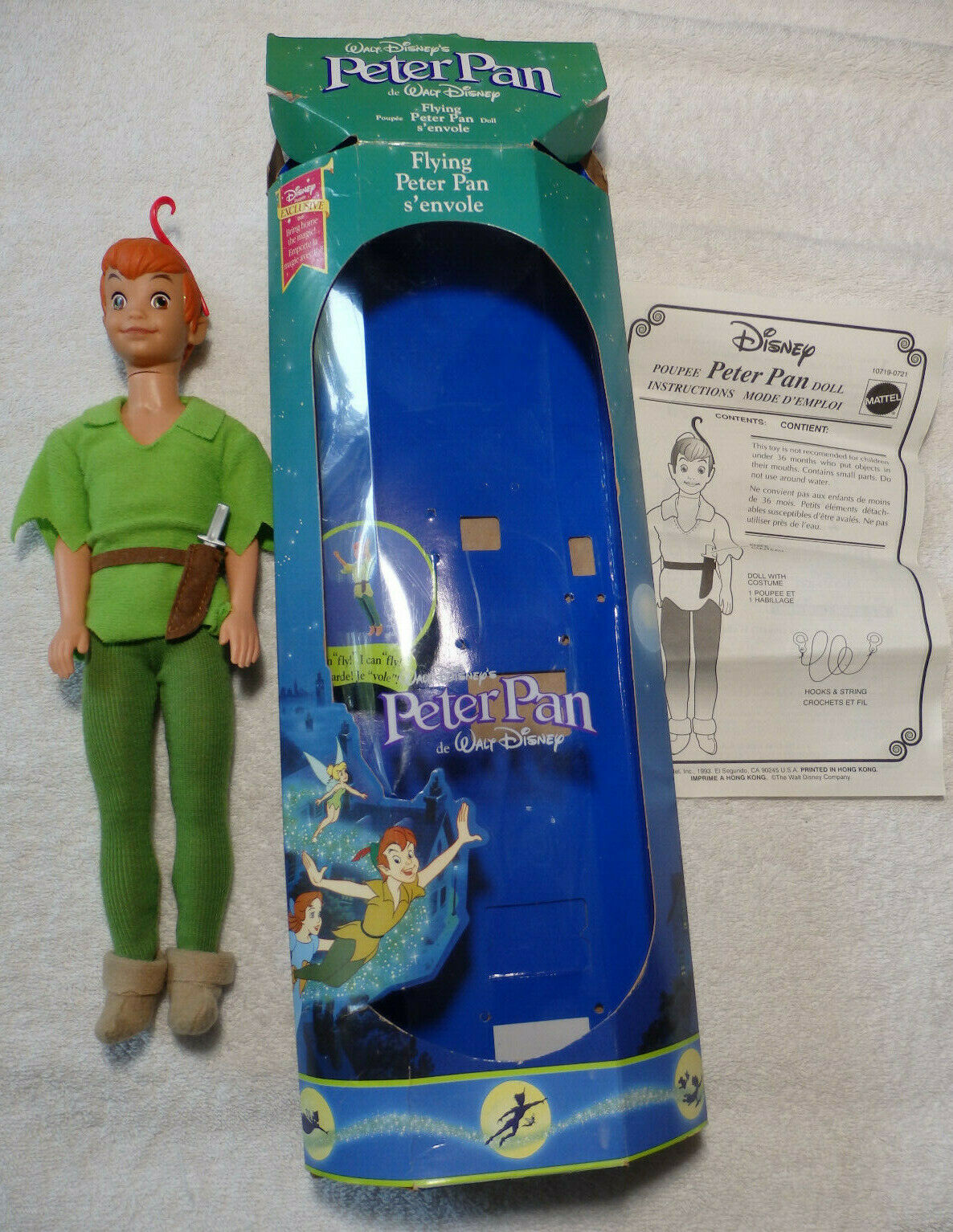 Vintage Disney Flying Peter Pan Doll 1993 Mattel Excellent Cond In Box #10719