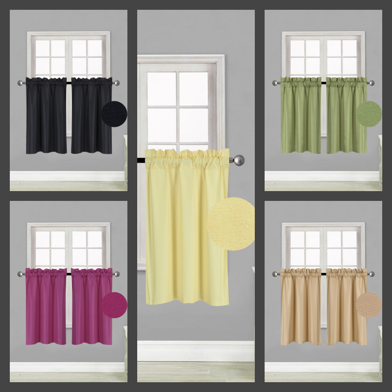 1 Pair Kitchen Rod Pocket Silk Window Tier Curtain Lined Blackout 30"x 36" Rs5